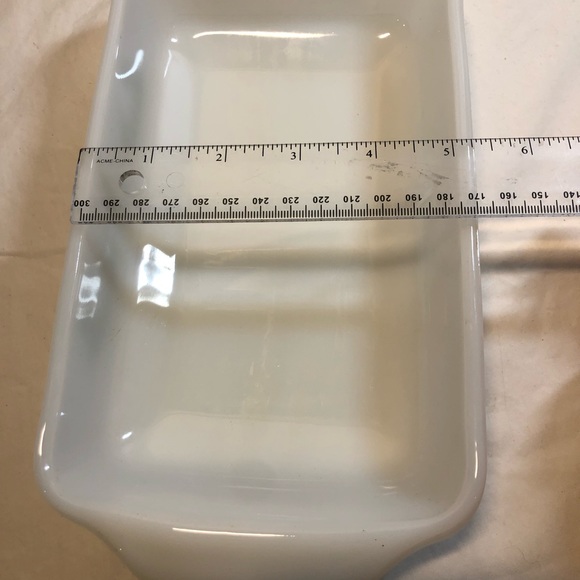 Vintage Fire King Milk Glass Green Flowers Pattern Loaf 9” x 5” - Picture 2 of 10